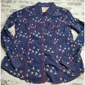 Barn Fly Trading Navy Snap Front Long Sleeve Shirt Women's‎ XL
